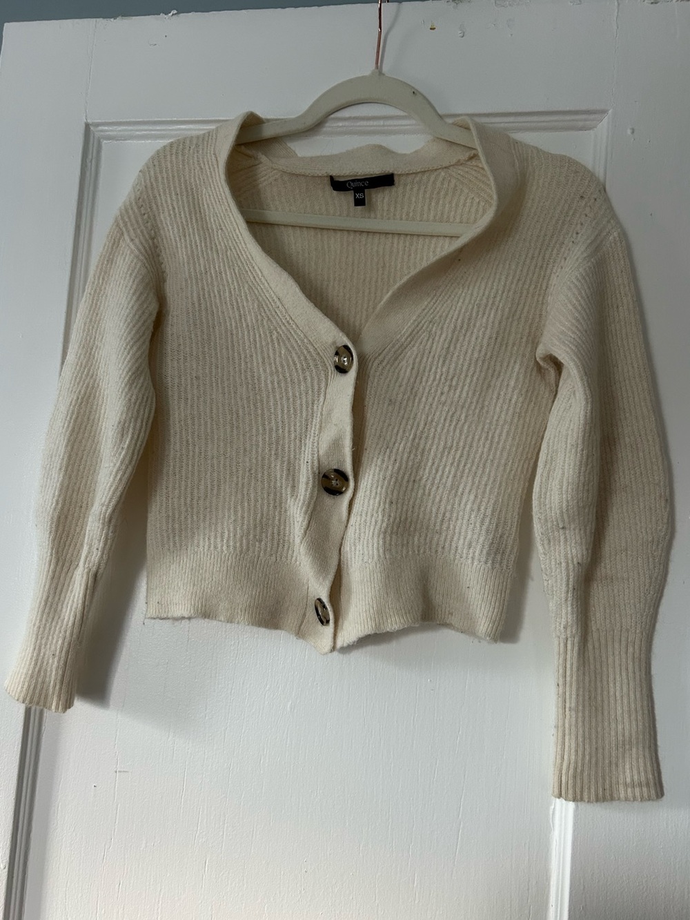 Quince Ivory Baby Alpaca Ribbed Cardigan